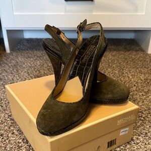 Michael Kors Dark Green Slingback Heels